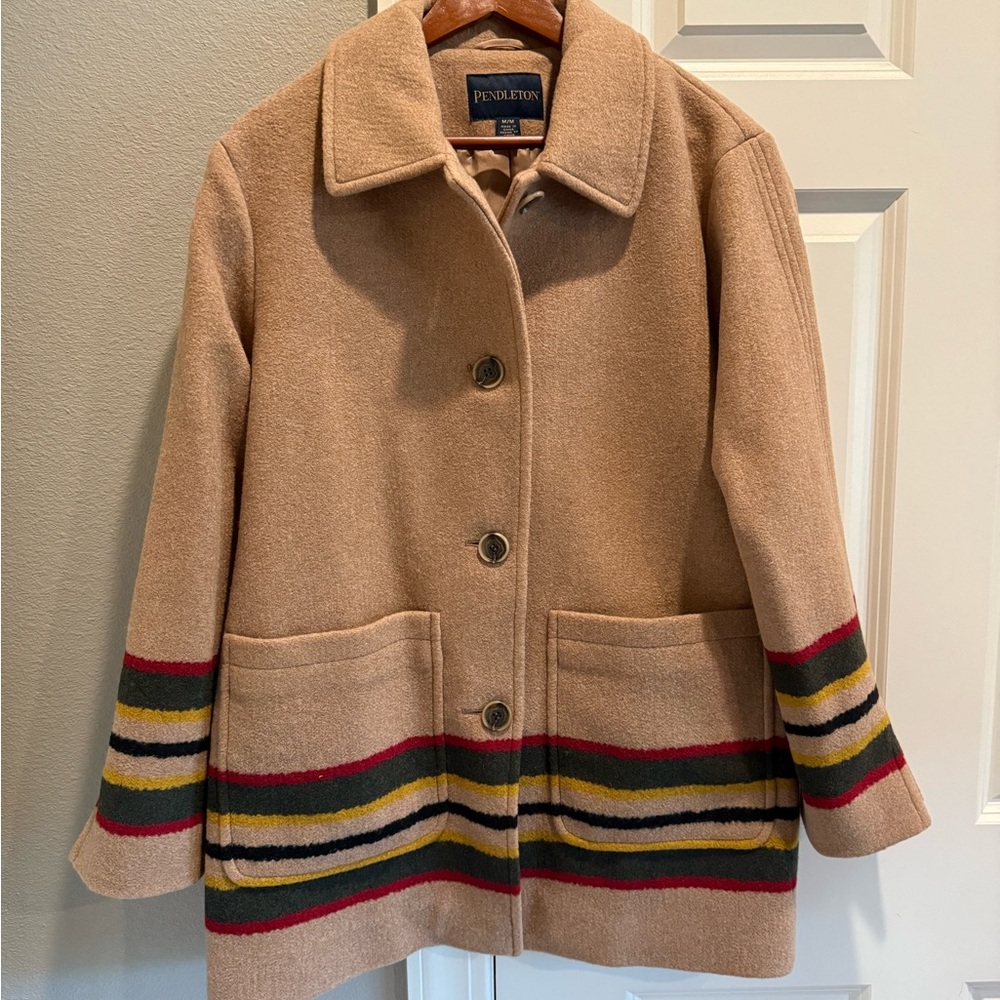 Pendleton Women's Camel Camp Coat with Multicolor Stripes - NWOT